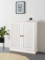 Armário gabinete de madeira no acabamento branco lavado/ Coleção Mille   